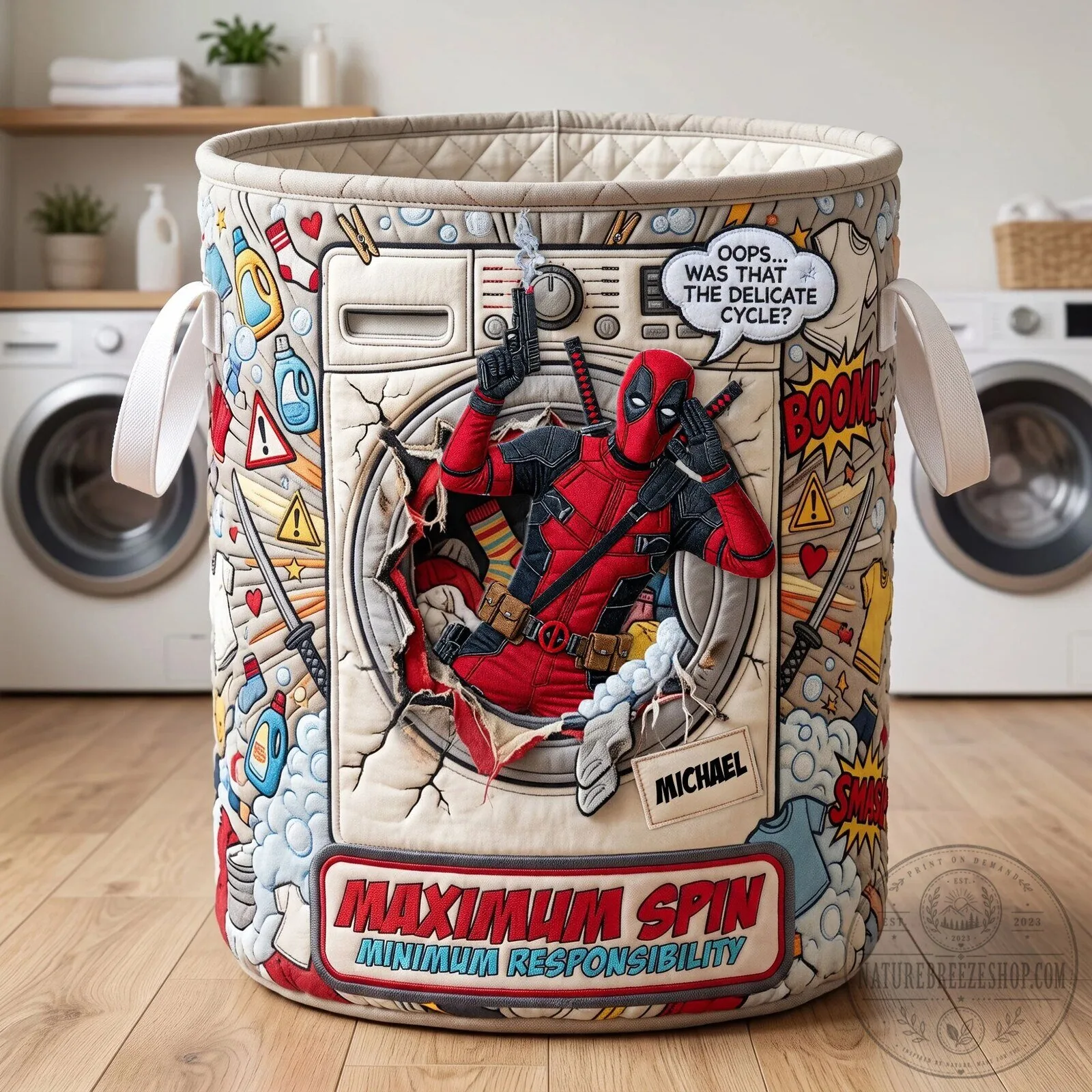 Deadpool Maximum Spin Minimum Responsibility Quilted Laundry Basket