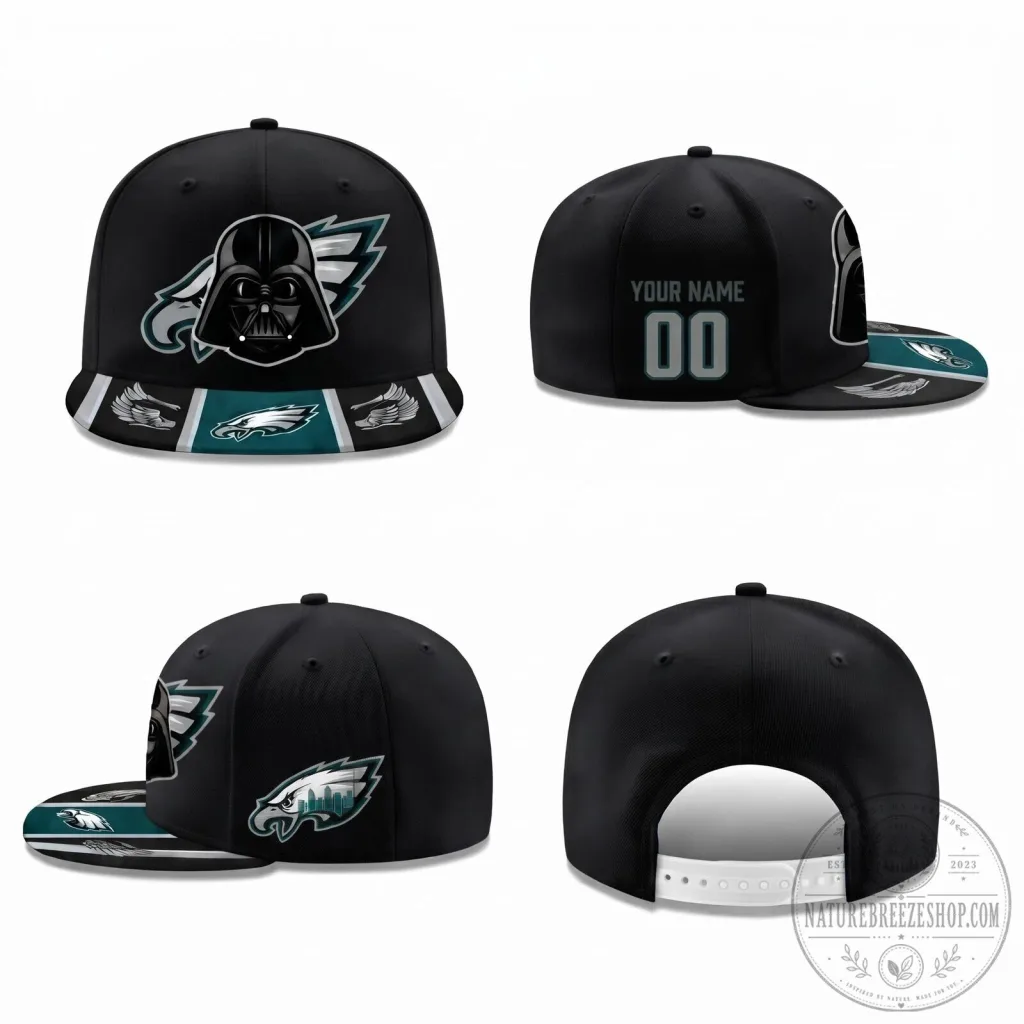 Darth Vader Philadelphia Eagles Personalized Black Flat Bill Snapback Cap Hat Darth Vader Philadelphia Eagles Personalized Black Flat Bill Snapback Cap Hat