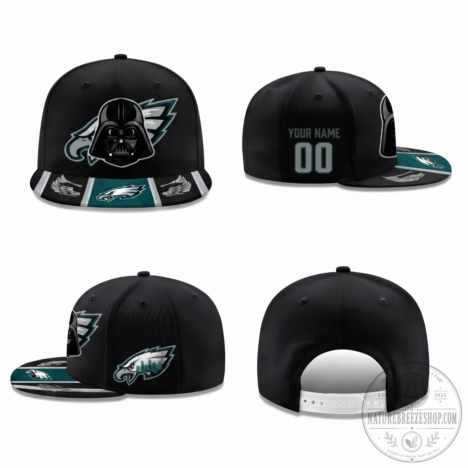 Darth Vader Philadelphia Eagles Personalized Black Flat Bill Snapback Cap Hat
