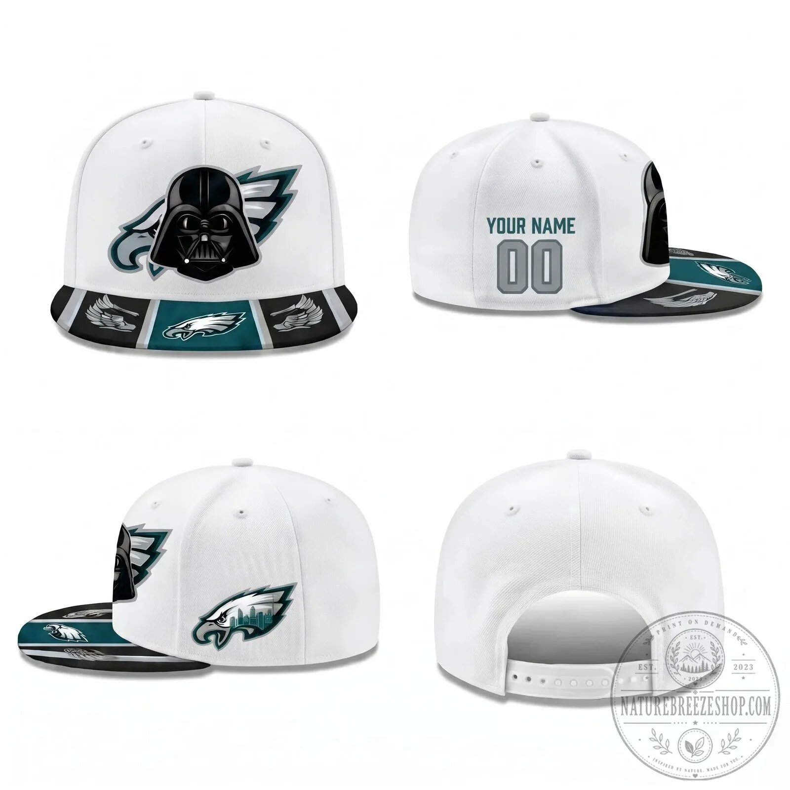Darth Vader Philadelphia Eagles Personalized Black Flat Bill Snapback Cap Hat 12 Darth Vader Philadelphia Eagles Personalized Black Flat Bill Snapback Cap Hat