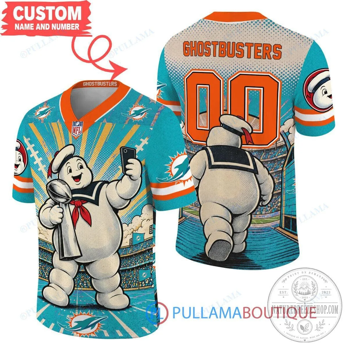 Miami Dolphins Stay Puft Marshmallow Man Ghostbusters Football Jersey 2 Miami Dolphins Stay Puft Marshmallow Man Ghostbusters Football Jersey