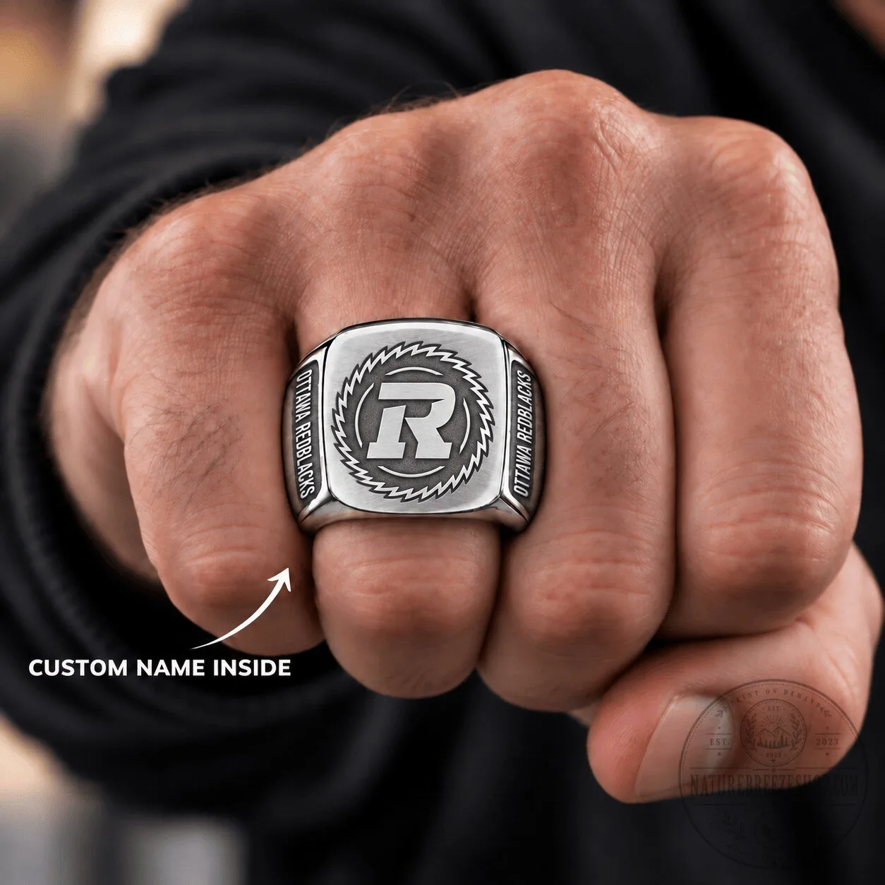 Ottawa Redblacks Canadian Football League Silver Ring Custom Engraved For Fan