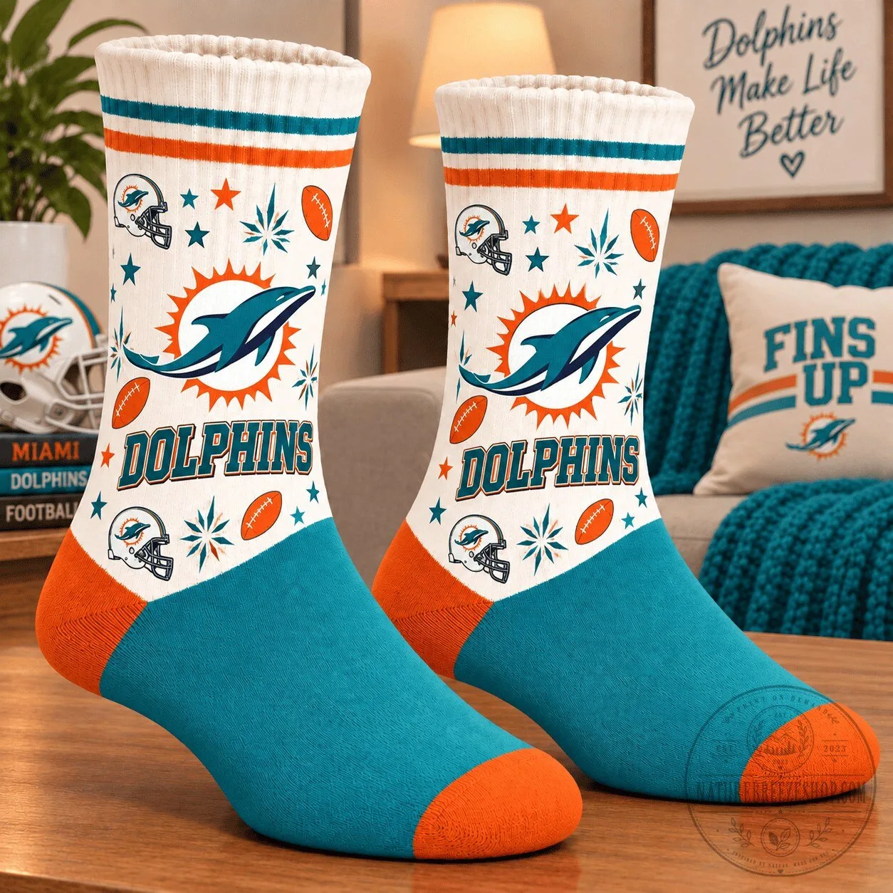 Miami Dolphins Football Team Logo Patterned Crew Socks