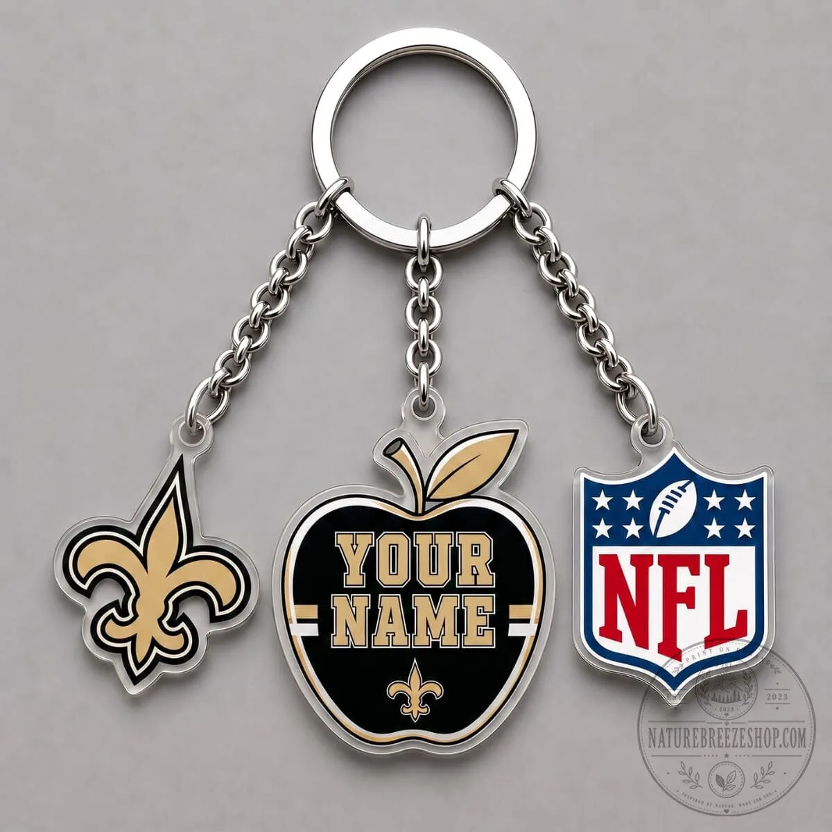 New Orleans Saints Personalized Apple National Football League Triple Charm Keychain