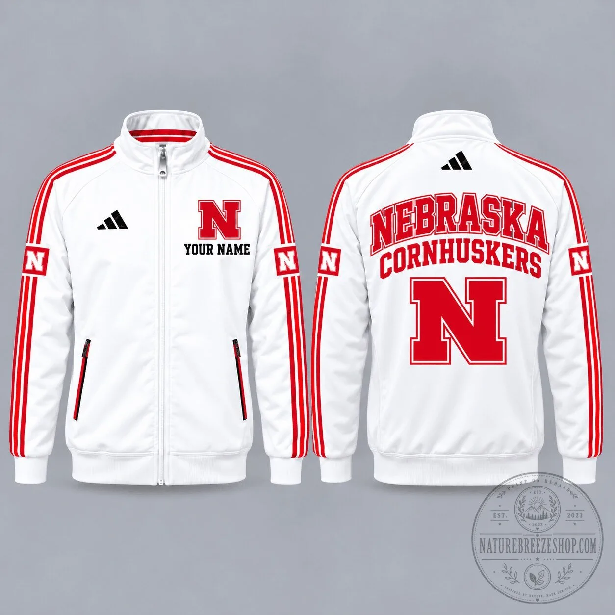 Nebraska Cornhuskers Personalized White Full-Zip Track Jacket