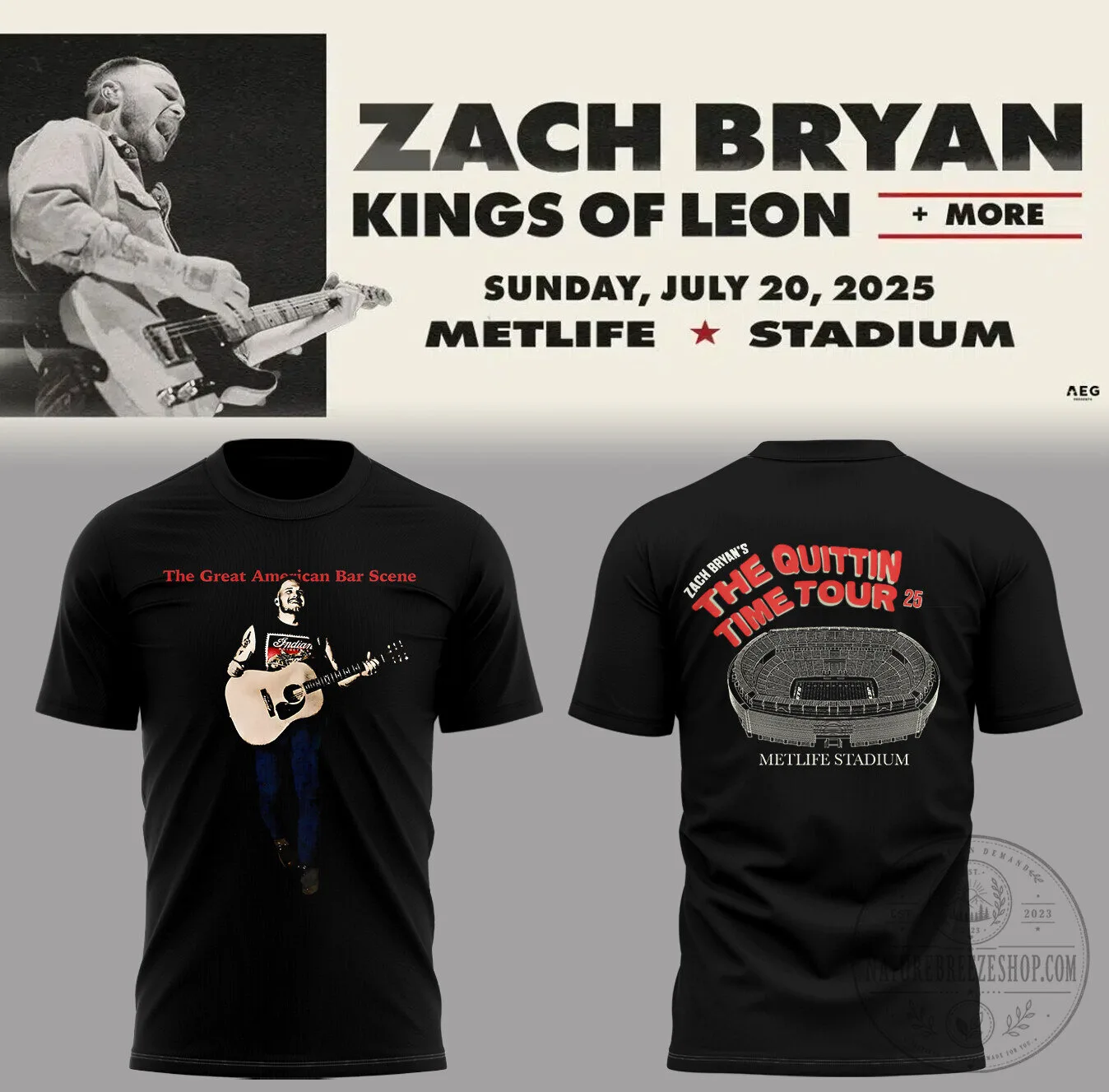 Zach Bryan The Quittin' Time Tour 2025 MetLife Stadium T-Shirt