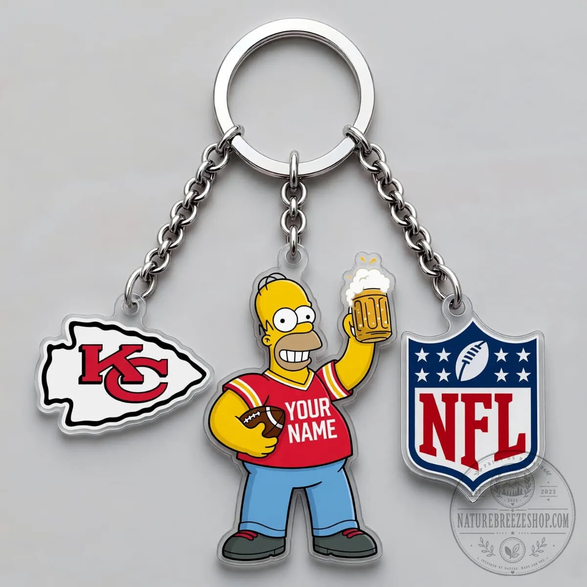 Kansas City Chiefs Homer Simpson National Football League Triple Charm Keychain