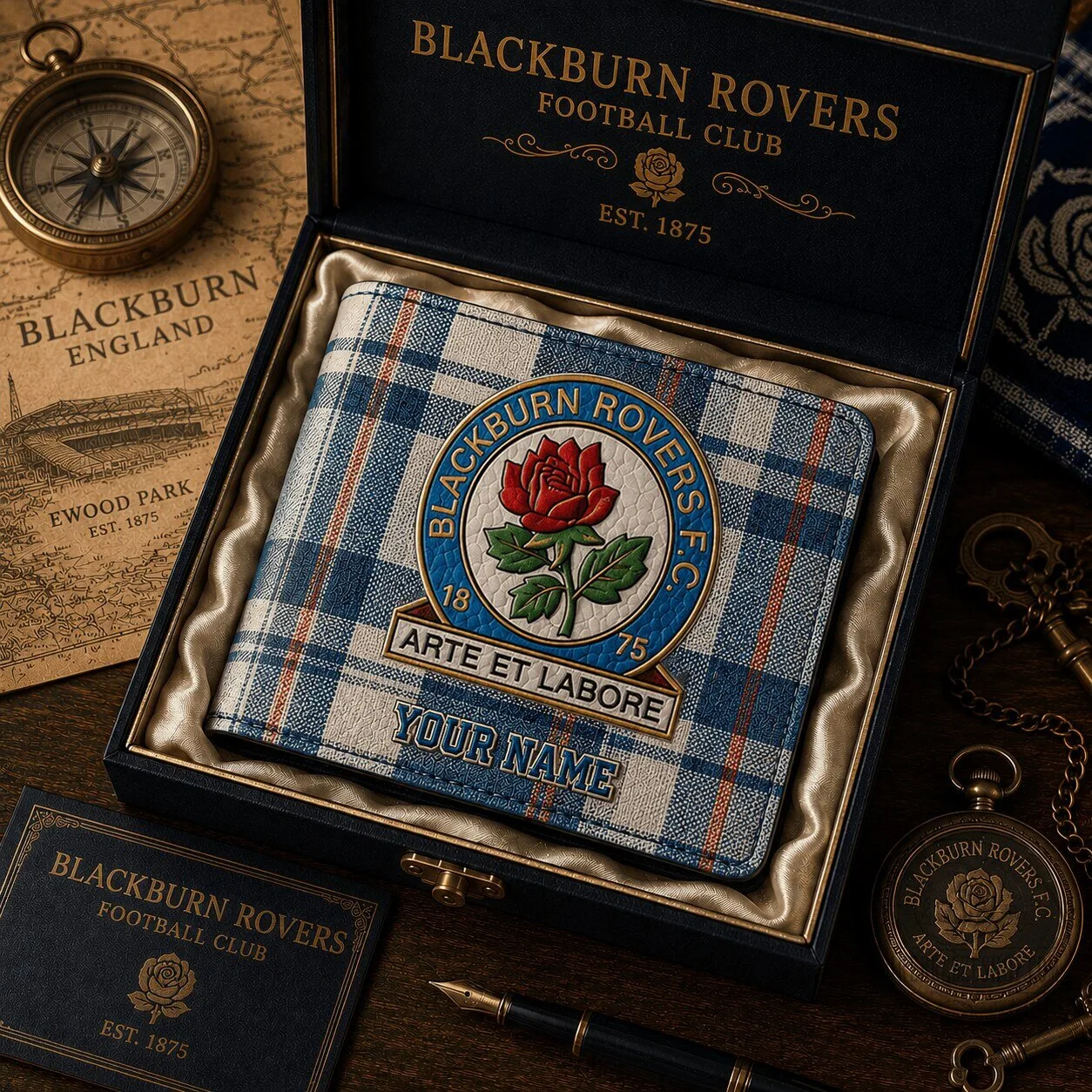 Blackburn Rovers Football Club Plaid Pattern Bi-Fold Wallet