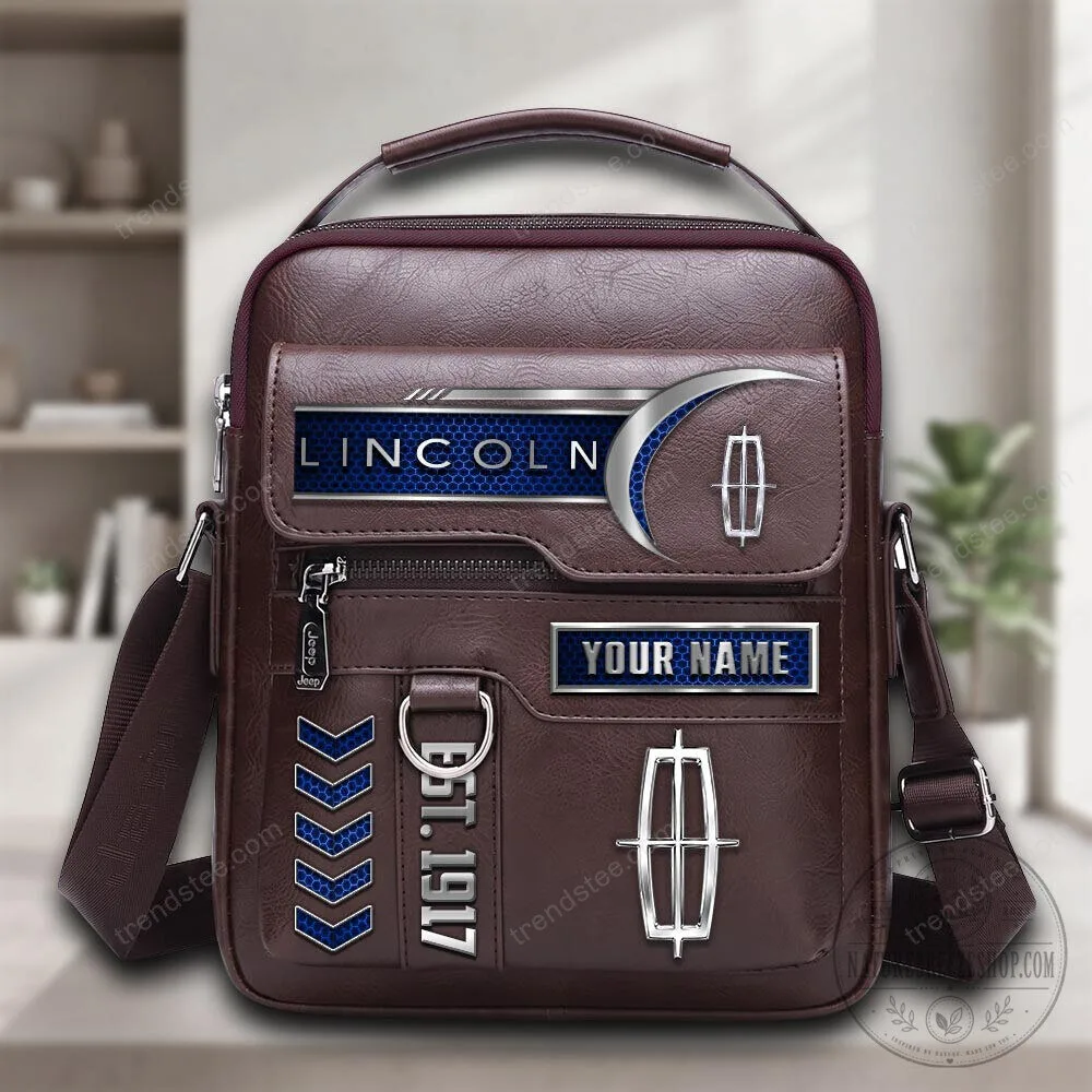 Lincoln Motor Company Personalized Brown Leather Crossbody Bag
