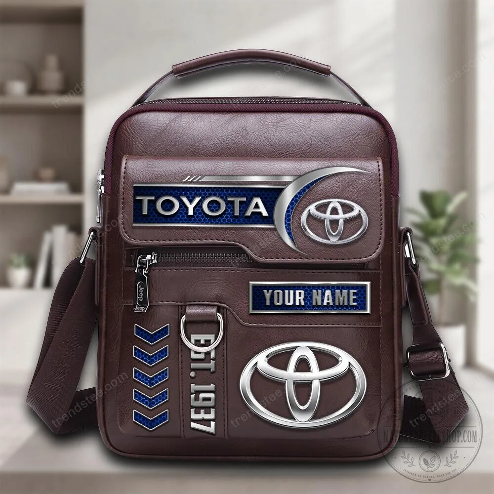 Toyota Car Brand Logo Personalized Brown Leather Crossbody Bag