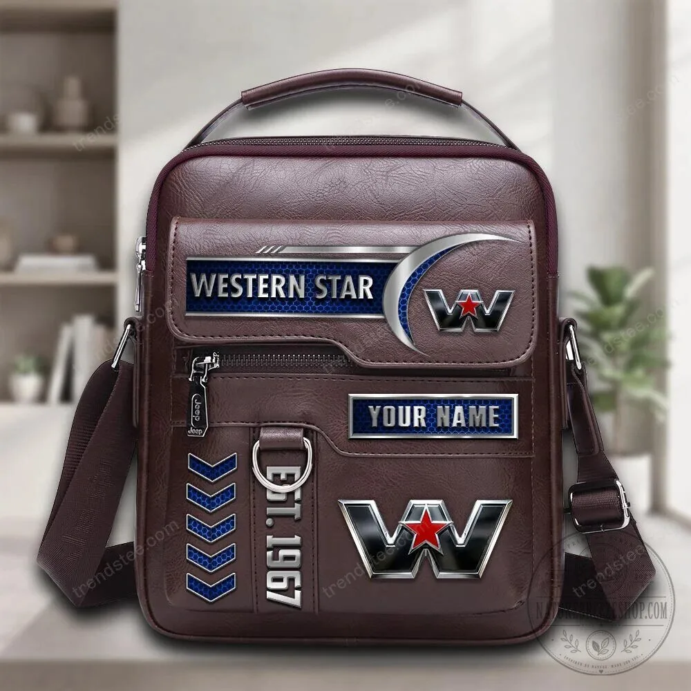 Western Star Trucks Personalized Name Brown Leather Shoulder Bag