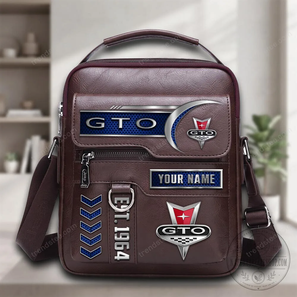 Pontiac GTO Personalized Car Logo Brown Leather Crossbody Bag