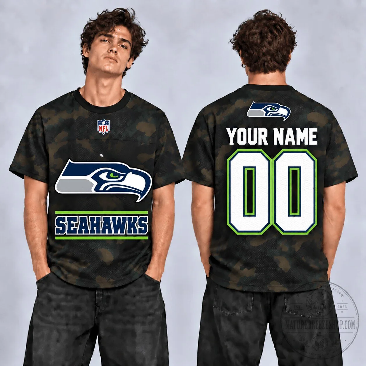 Seattle Seahawks Personalized Camouflage Football Jersey with Custom Name and Number