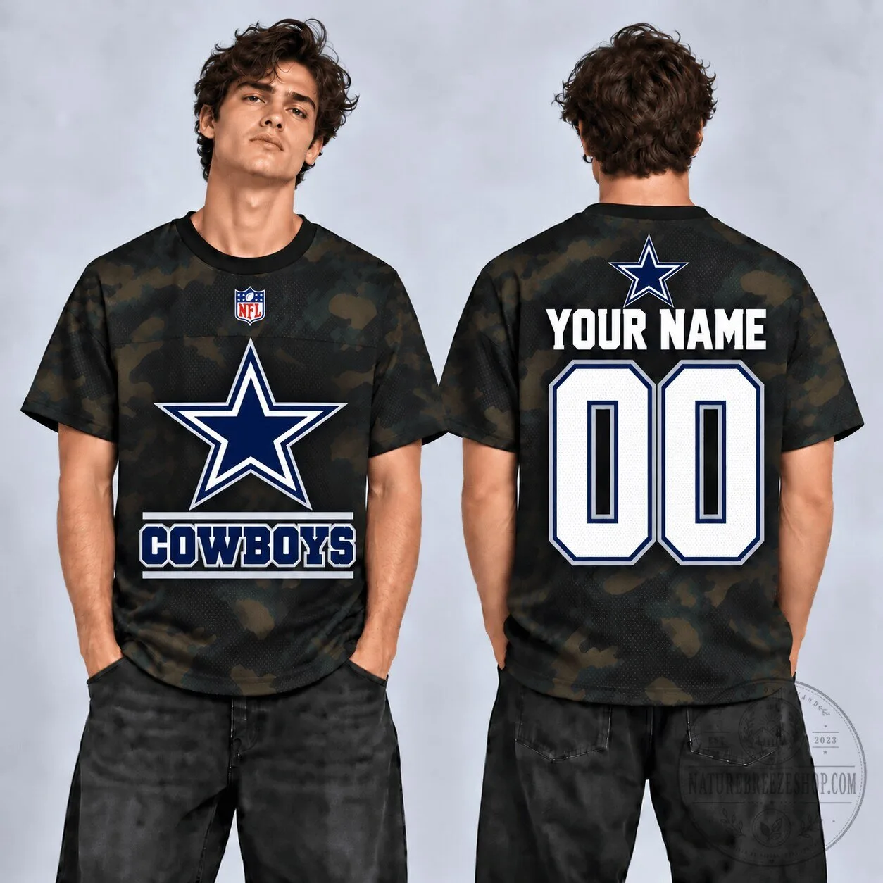 Dallas Cowboys Personalized Camouflage Football Jersey with Custom Name and Number