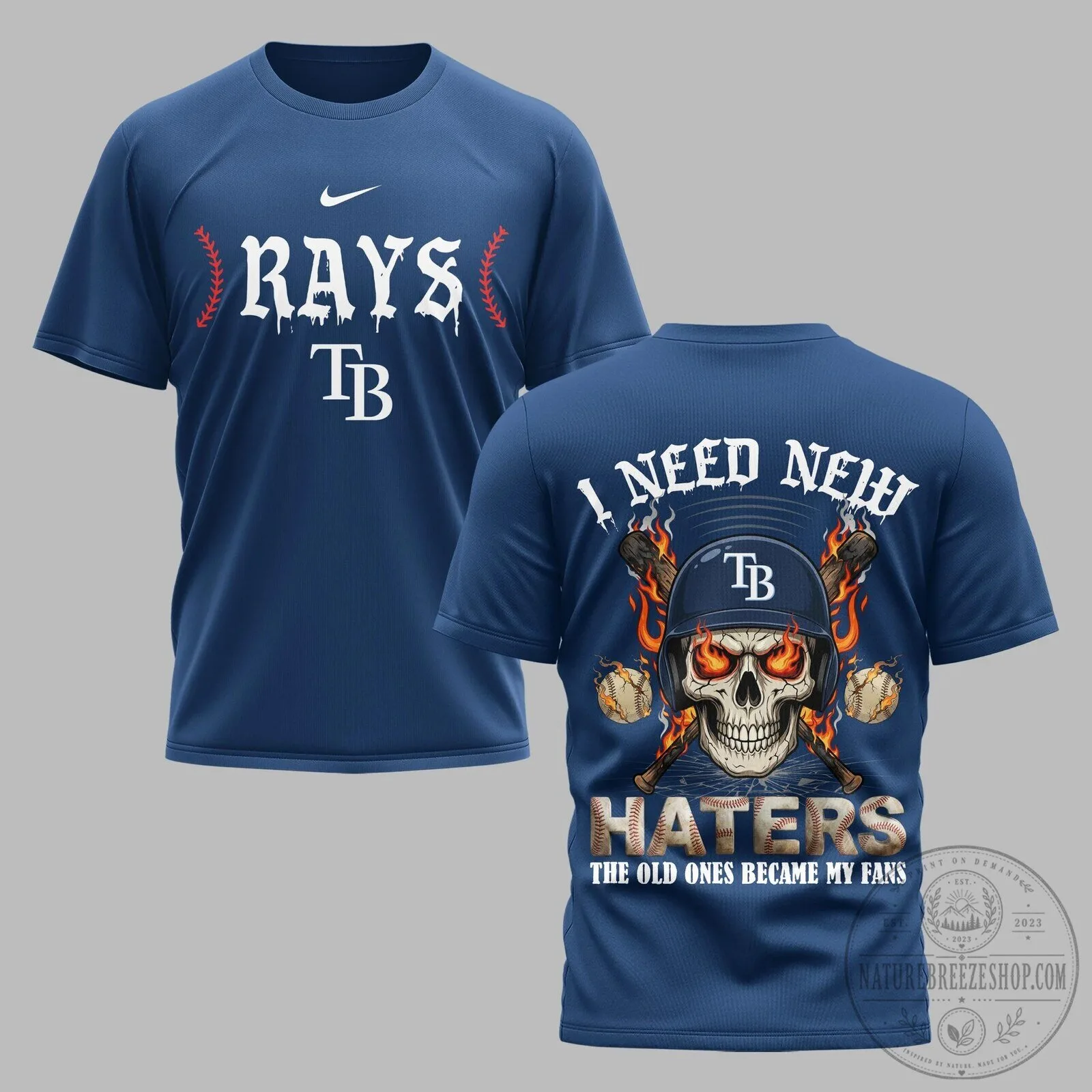 Tampa Bay Rays Baseball Fire Skull Haters Graphic T-Shirt