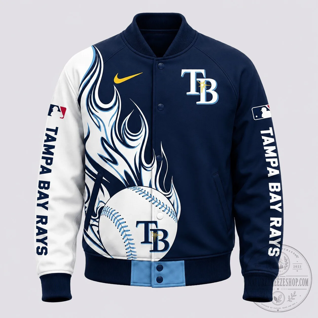 Tampa Bay Rays Baseball Flame Strike Premium Varsity Jacket 2 Tampa Bay Rays Baseball Flame Strike Premium Varsity Jacket