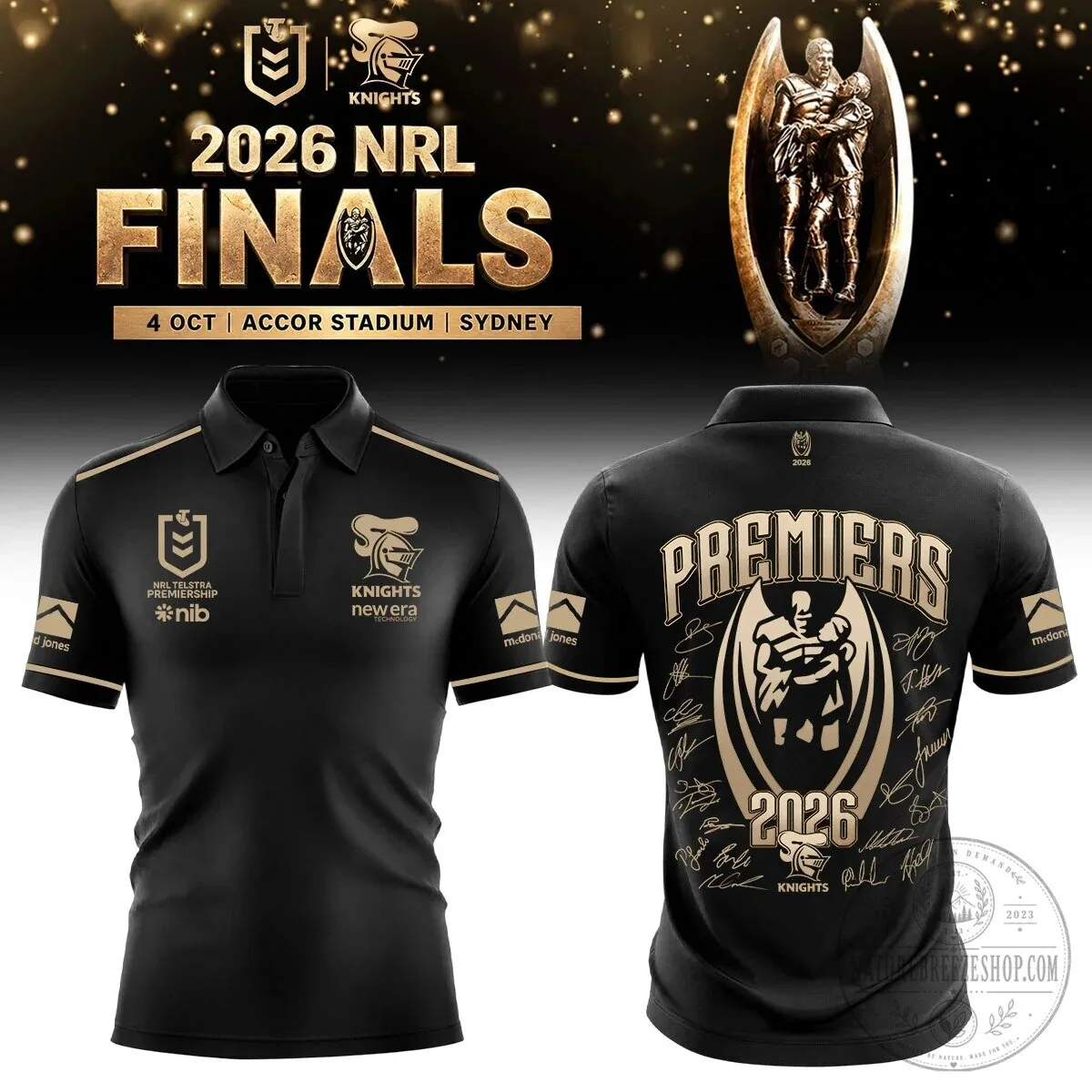 Newcastle Knights 2026 NRL Premiers Black Polo Shirt