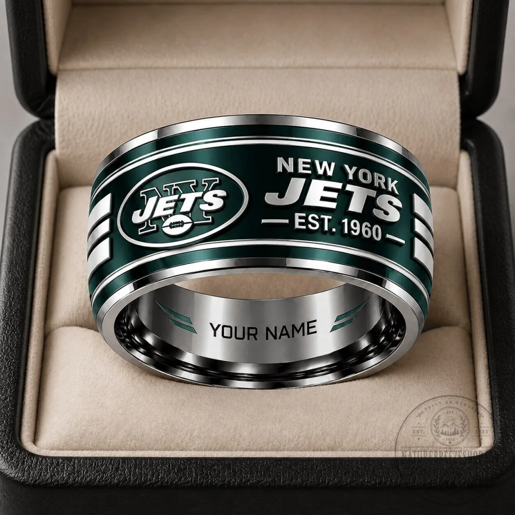 New York Jets Personalized Silver Tungsten Football Team Ring New York Jets Personalized Silver Tungsten Football Team Ring