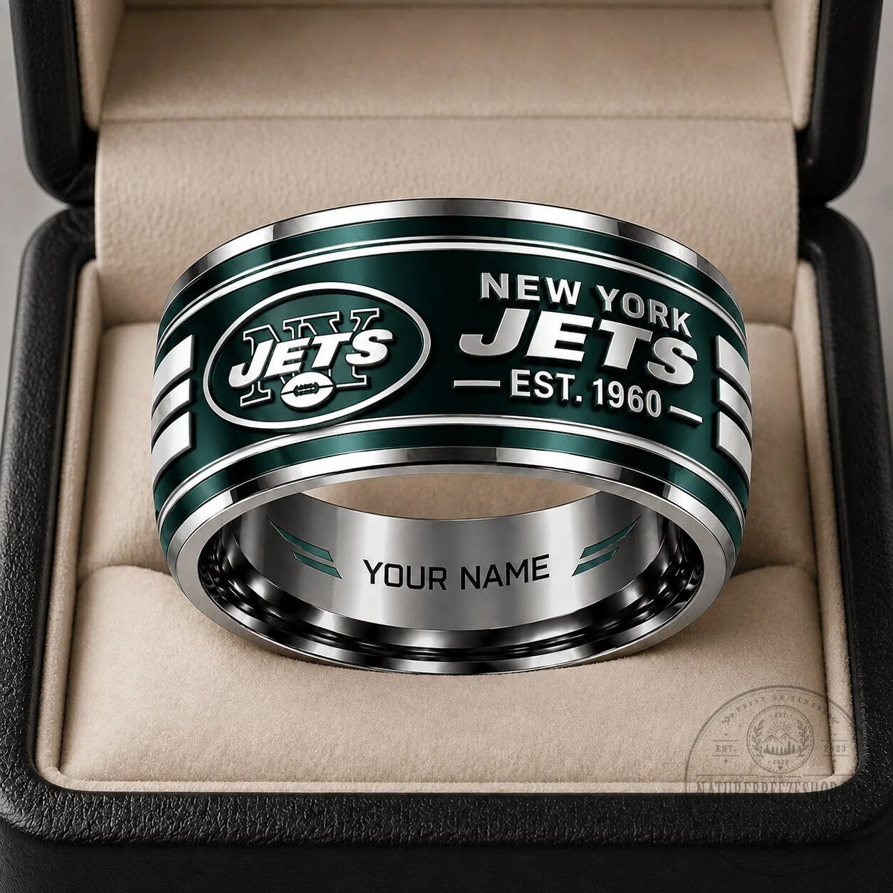 New York Jets Personalized Silver Tungsten Football Team Ring