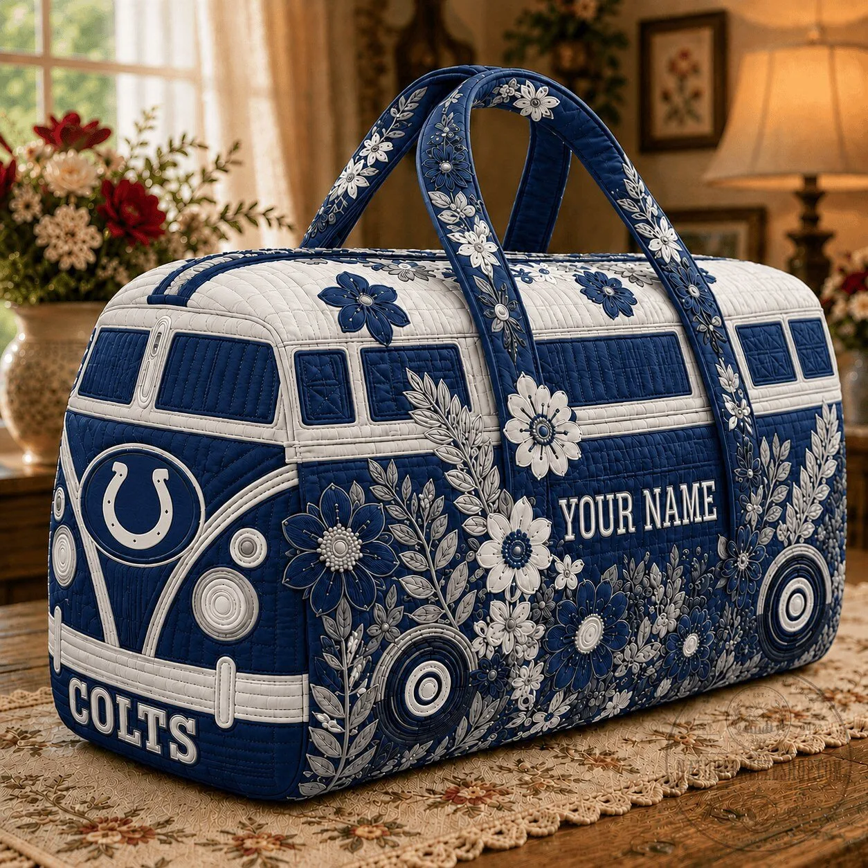 Indianapolis Colts Floral Volkswagen Bus Quilted Duffle Bag 1 Indianapolis Colts Floral Volkswagen Bus Quilted Duffle Bag