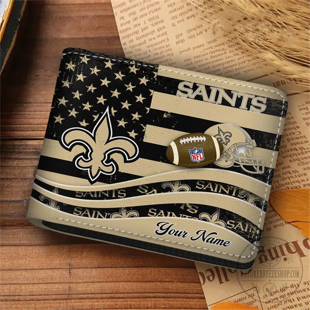 New Orleans Saints American Flag Personalized Football Wallet