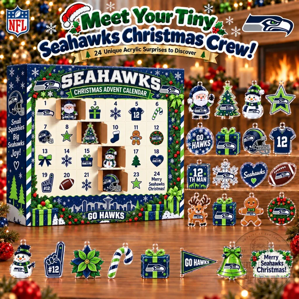 Seattle Seahawks Christmas Advent Calendar with 24 Acrylic Ornaments Seattle Seahawks Christmas Advent Calendar with 24 Acrylic Ornaments