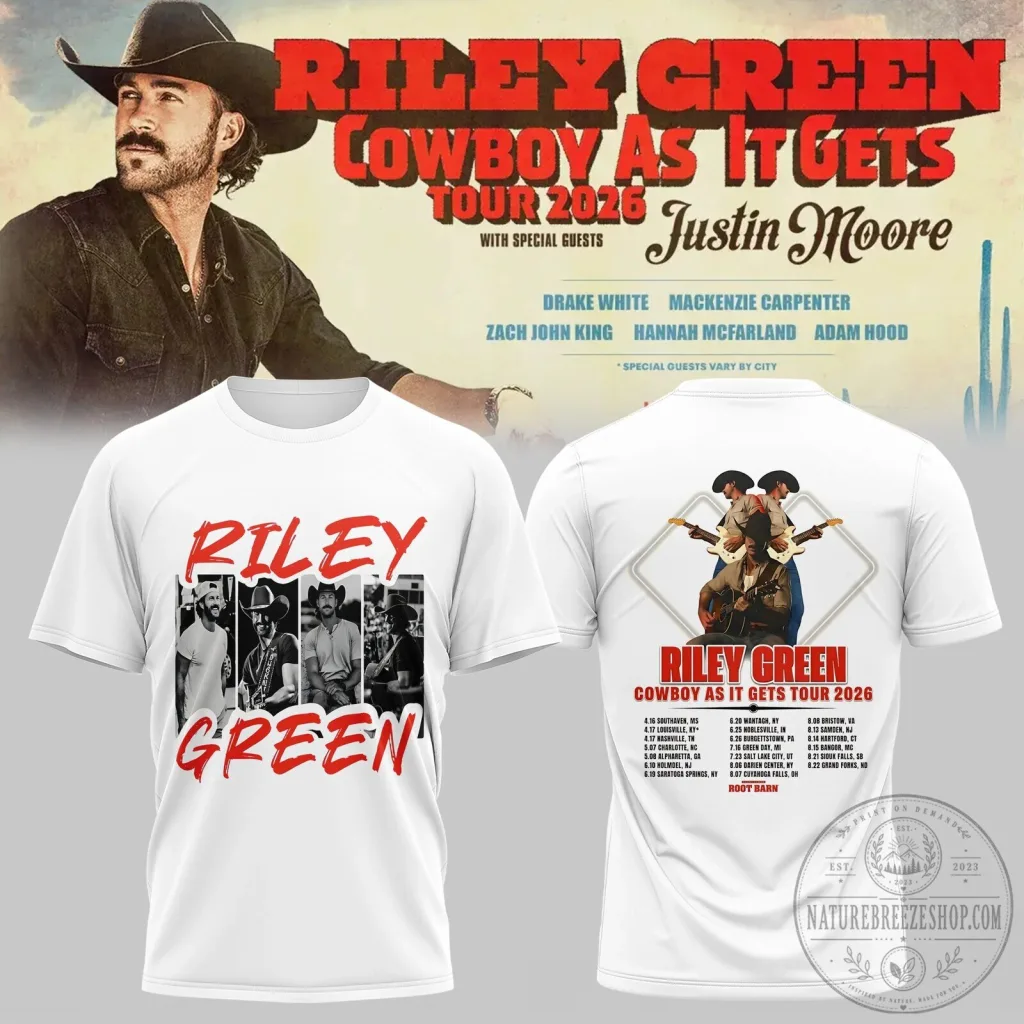 Riley Green Cowboy As It Gets Tour 2026 Concert Dates T-Shirt Riley Green Cowboy As It Gets Tour 2026 Concert Dates T-Shirt