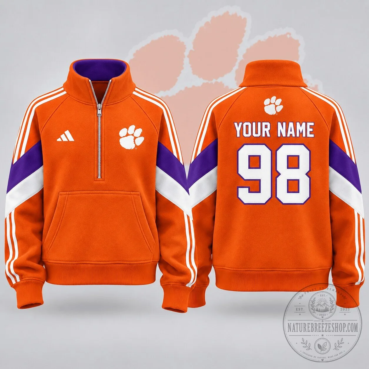 Clemson Tigers Personalized Victory Line Quarter Zip Pullover Sweatshirt 2 Clemson Tigers Personalized Victory Line Quarter Zip Pullover Sweatshirt