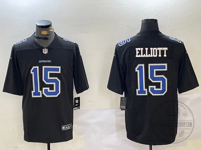 Dallas Cowboys Football Ezekiel Elliott Number 15 Black Stitched Jersey 2 Dallas Cowboys Football Ezekiel Elliott Number 15 Black Stitched Jersey
