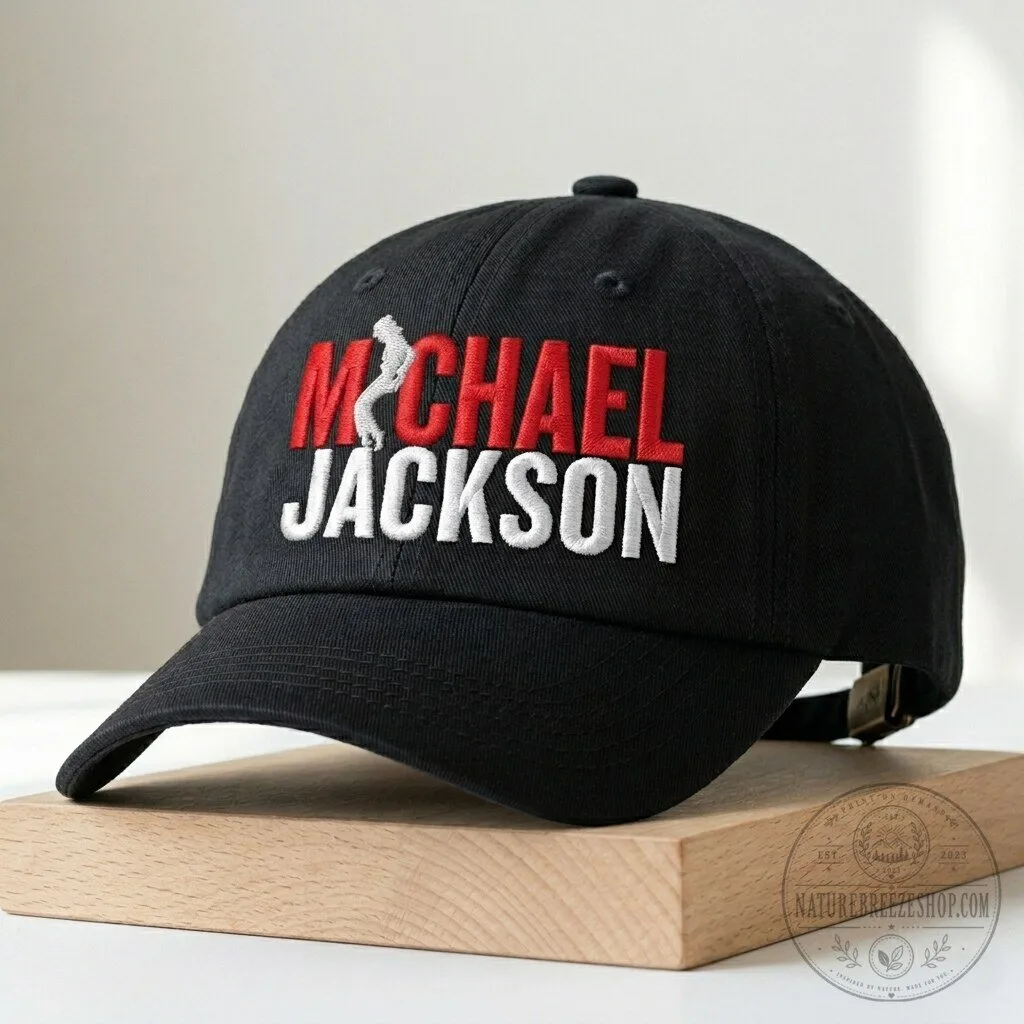Black Baseball Cap Hat with Michael Jackson's Embroidered Signature