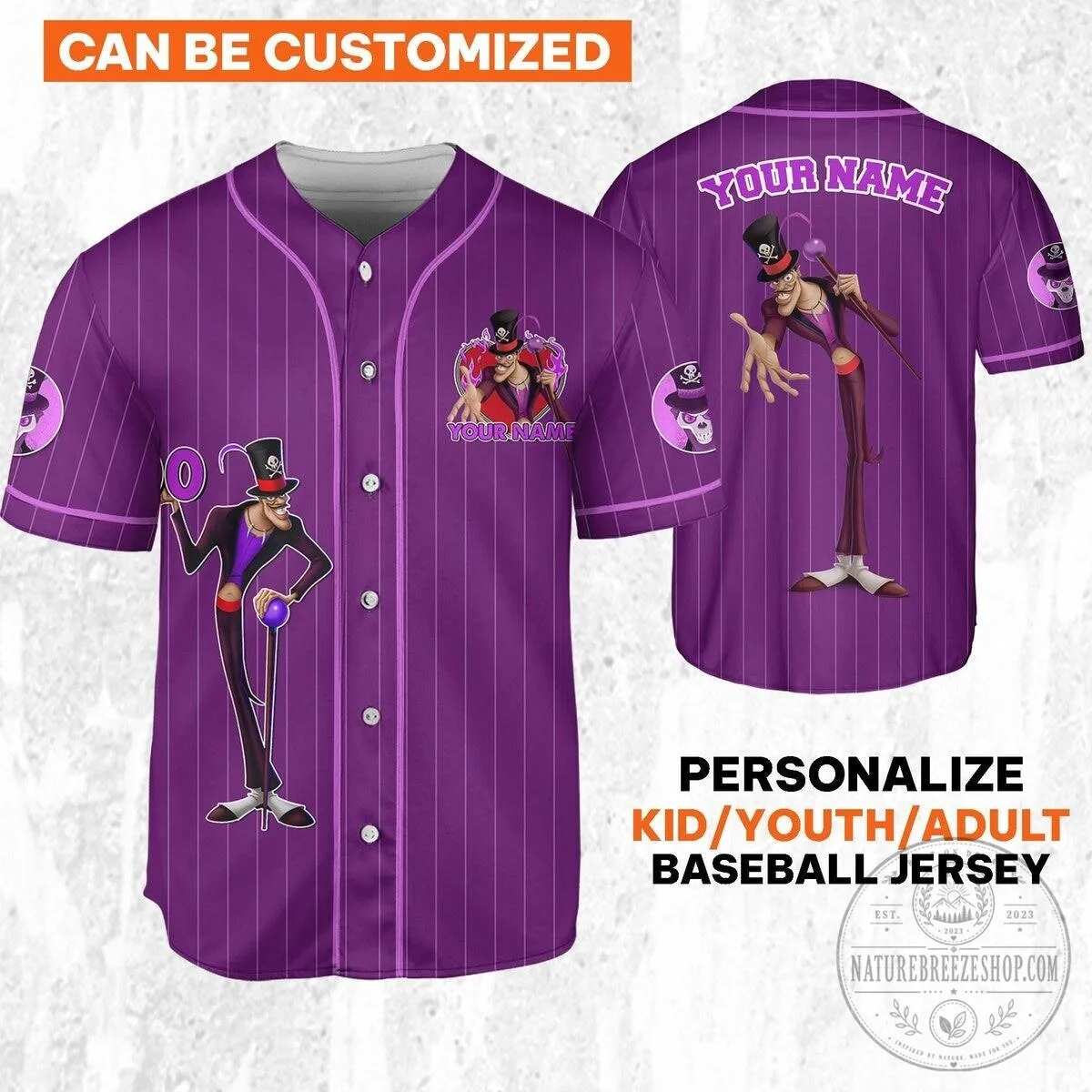 Disney Princess and the Frog Dr Facilier Purple Pinstripe Baseball Jersey 49 Disney Princess and the Frog Dr Facilier Purple Pinstripe Baseball Jersey