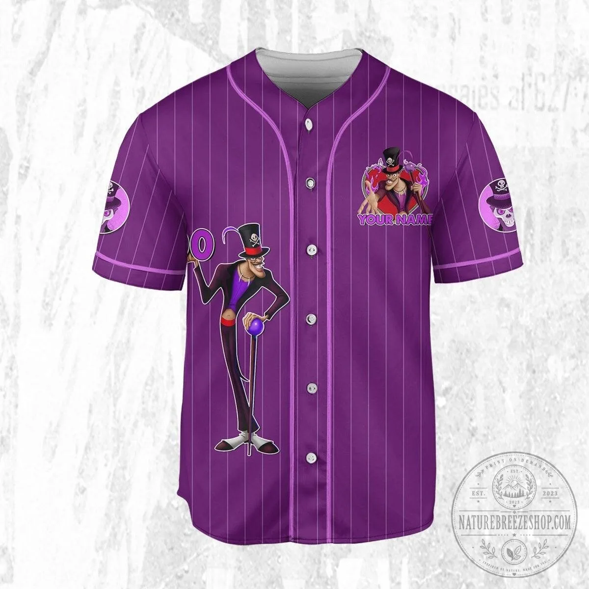 Disney Princess and the Frog Dr Facilier Purple Pinstripe Baseball Jersey 10 Disney Princess and the Frog Dr Facilier Purple Pinstripe Baseball Jersey