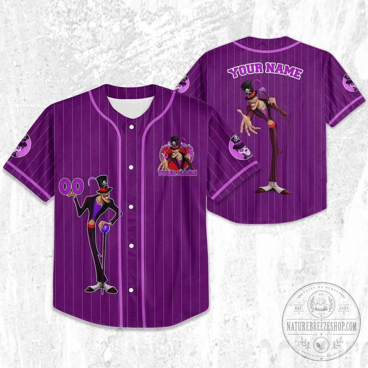 Disney Princess and the Frog Dr Facilier Purple Pinstripe Baseball Jersey 12 Disney Princess and the Frog Dr Facilier Purple Pinstripe Baseball Jersey