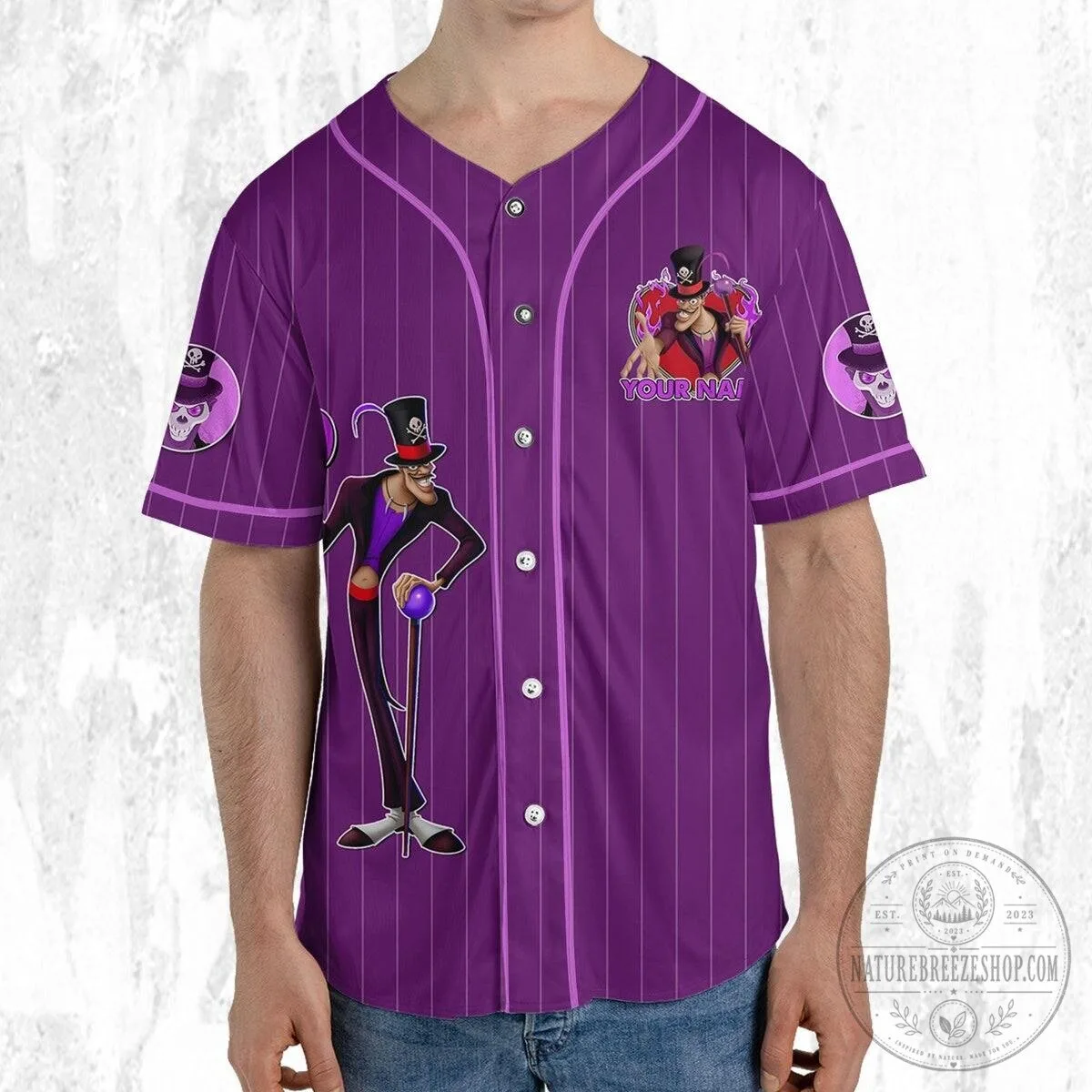 Disney Princess and the Frog Dr Facilier Purple Pinstripe Baseball Jersey 13 Disney Princess and the Frog Dr Facilier Purple Pinstripe Baseball Jersey