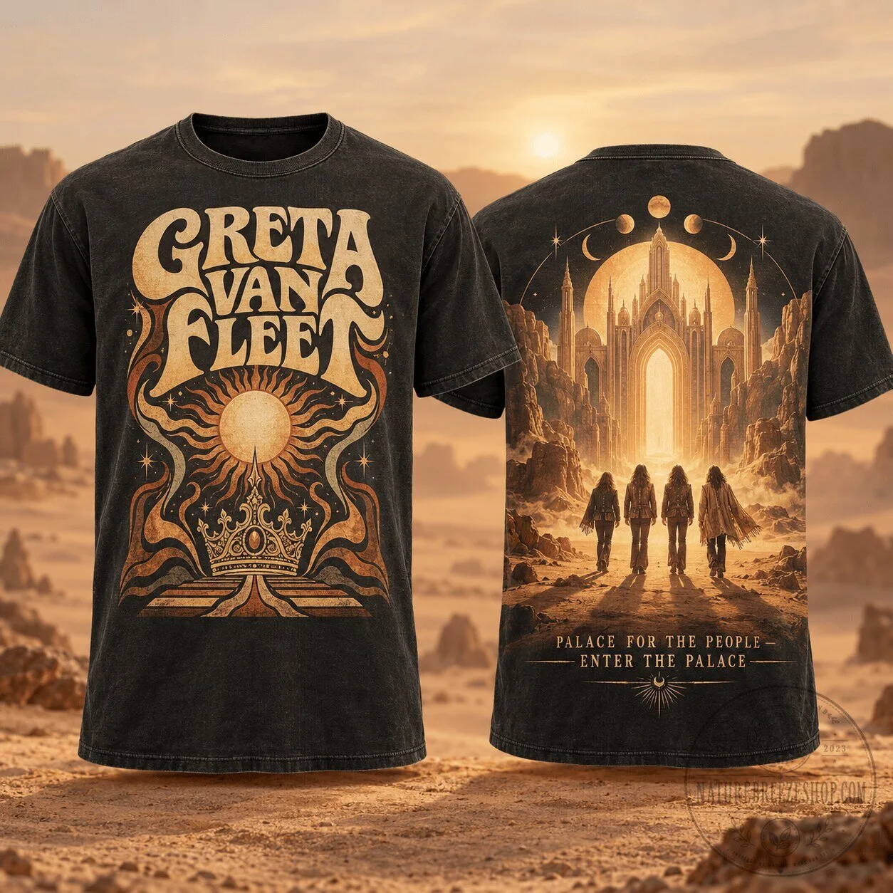 Greta Van Fleet Golden Sun Palace Rock Band Concert Tour T-Shirt 1 Greta Van Fleet Golden Sun Palace Rock Band Concert Tour T-Shirt