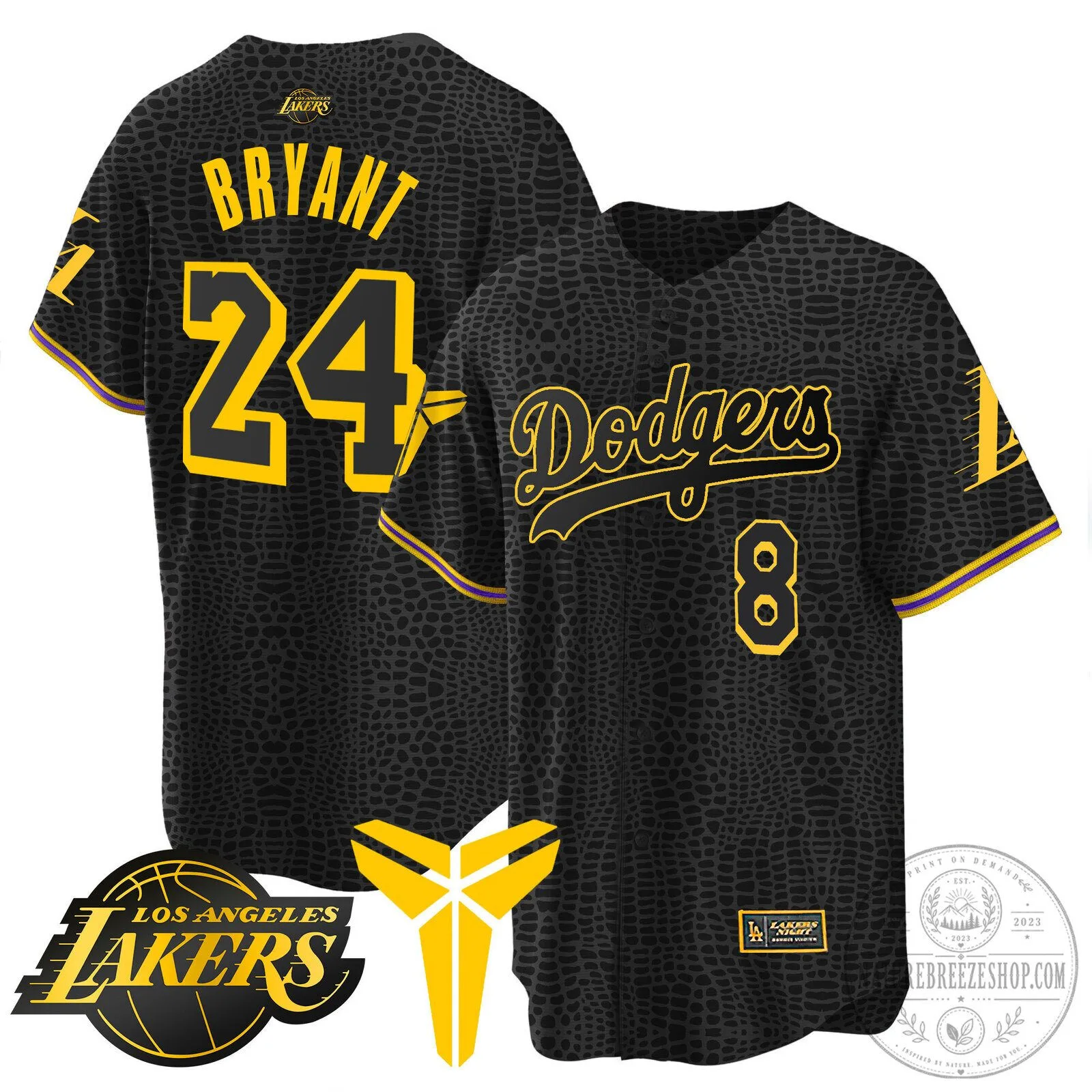 Kobe Bryant Black Mamba Edition Baseball Jersey - Los Angeles Dodgers 52 Kobe Bryant Black Mamba Edition Baseball Jersey - Los Angeles Dodgers