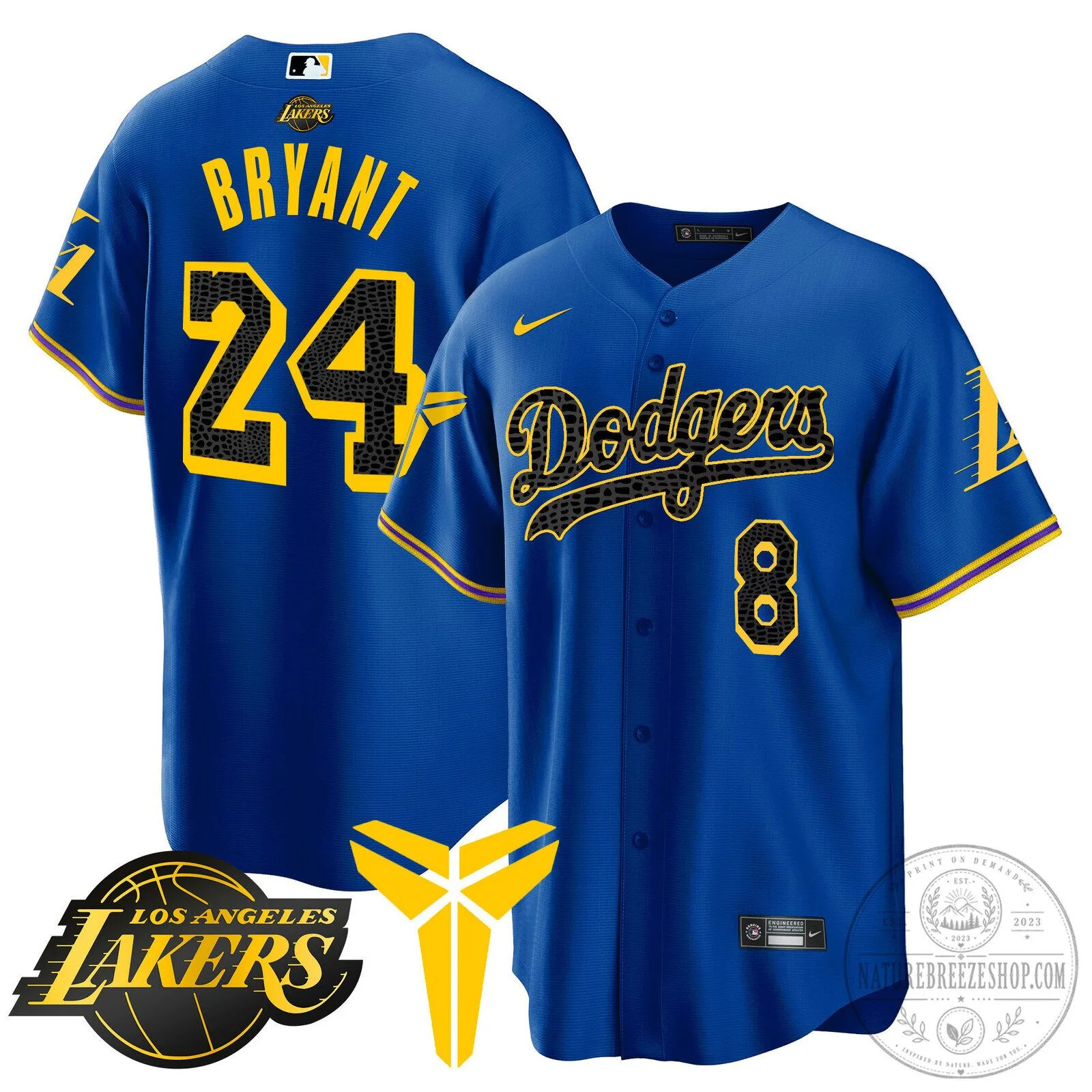 Kobe Bryant Black Mamba Edition Baseball Jersey - Los Angeles Dodgers 68 Kobe Bryant Black Mamba Edition Baseball Jersey - Los Angeles Dodgers