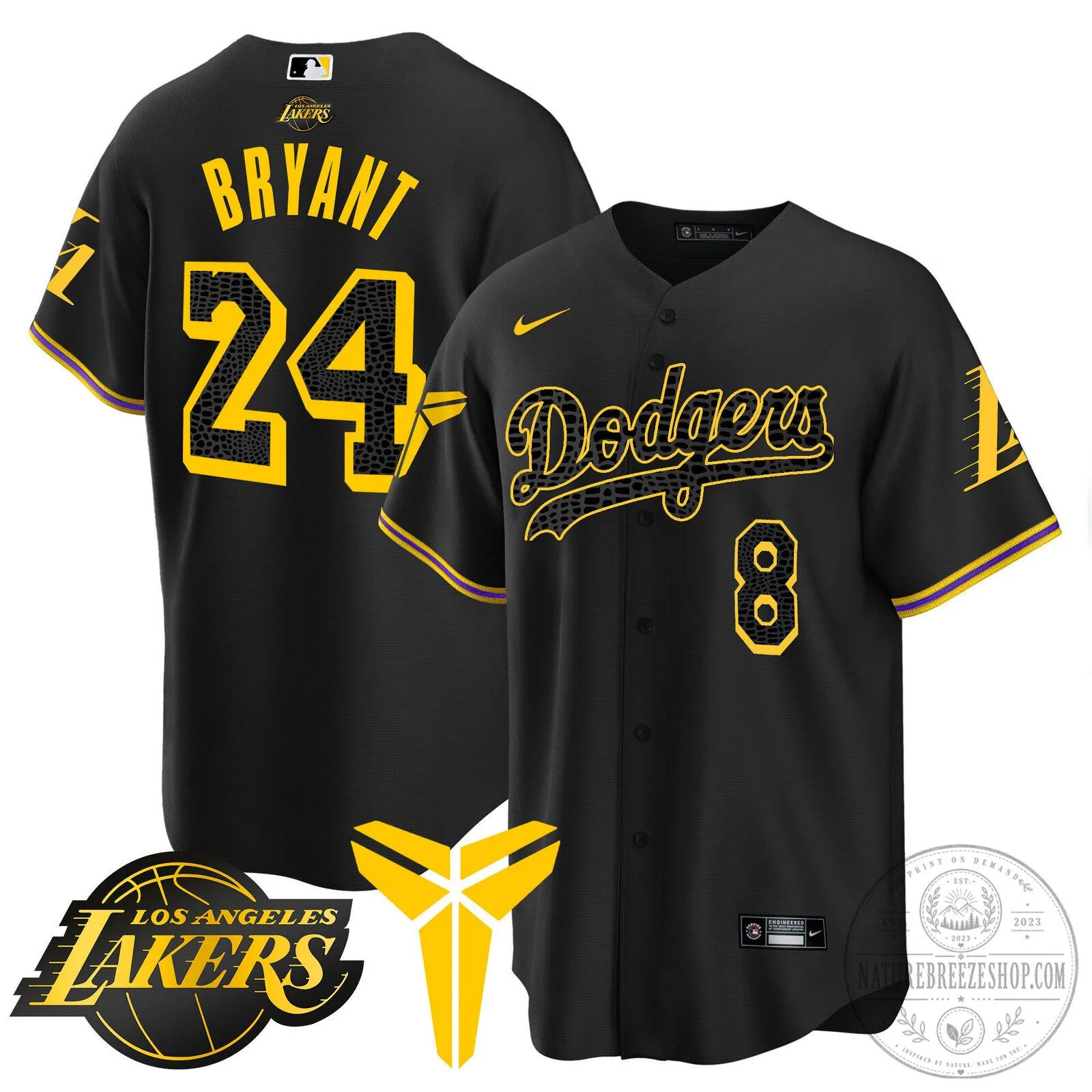 Kobe Bryant Black Mamba Edition Baseball Jersey - Los Angeles Dodgers 92 Kobe Bryant Black Mamba Edition Baseball Jersey - Los Angeles Dodgers