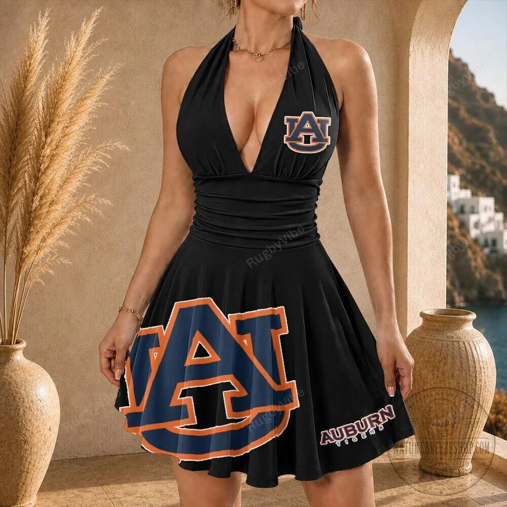Auburn Tigers NCAA Football Team Black Halter Neck Mini Dress
