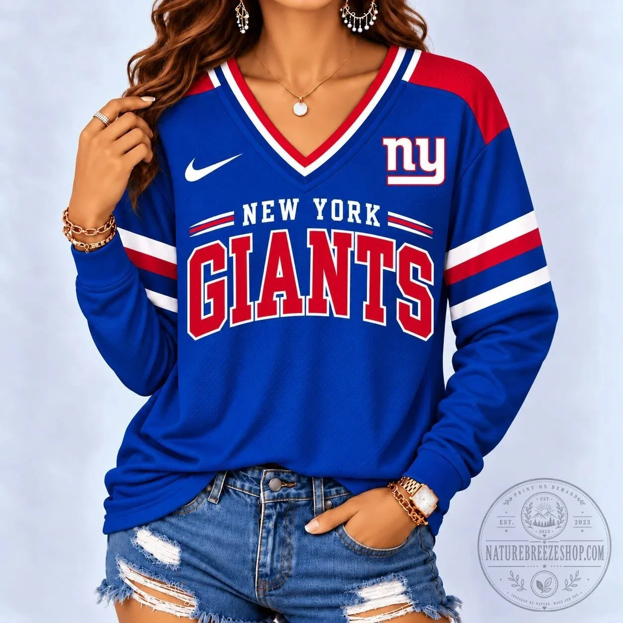 New York Giants NFL Game Day Long Sleeve V-Neck Shirt