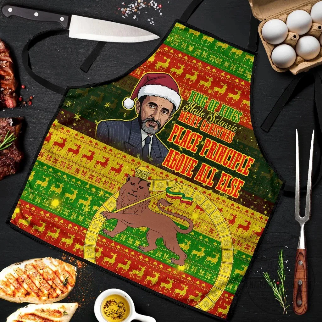 Haile Selassie Christmas Ugly Sweater Pattern Holiday Apron 8 Haile Selassie Christmas Ugly Sweater Pattern Holiday Apron