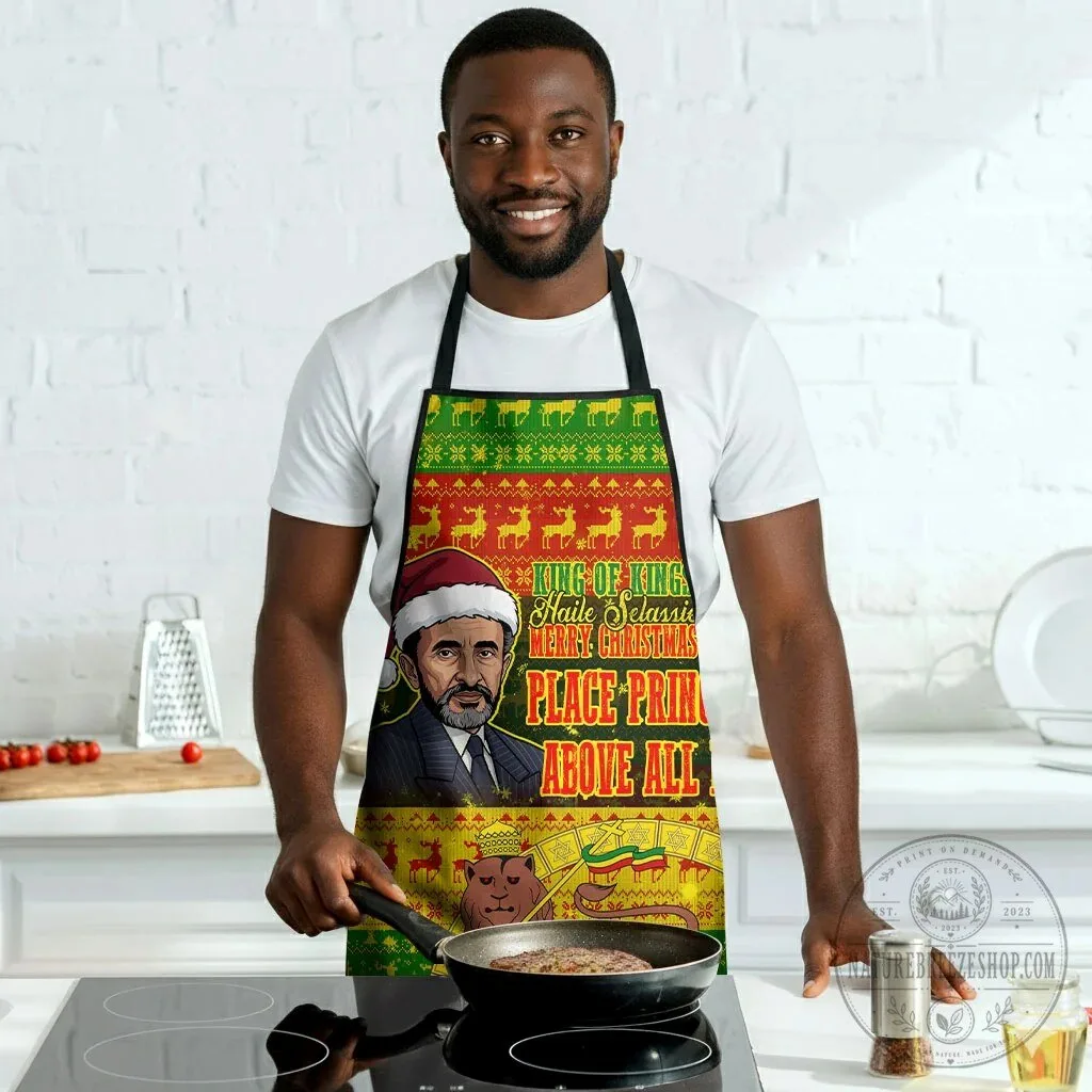 Haile Selassie Christmas Ugly Sweater Pattern Holiday Apron 10 Haile Selassie Christmas Ugly Sweater Pattern Holiday Apron