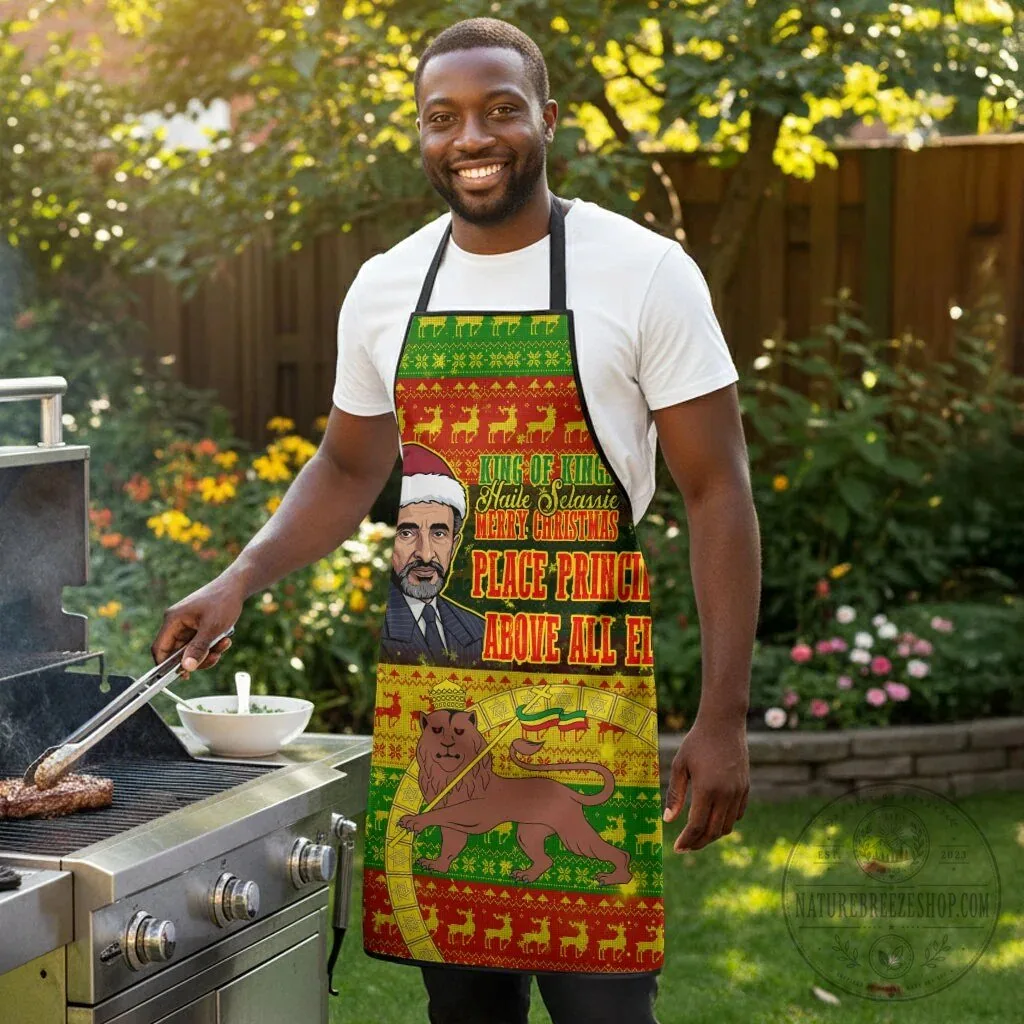 Haile Selassie Christmas Ugly Sweater Pattern Holiday Apron 11 Haile Selassie Christmas Ugly Sweater Pattern Holiday Apron