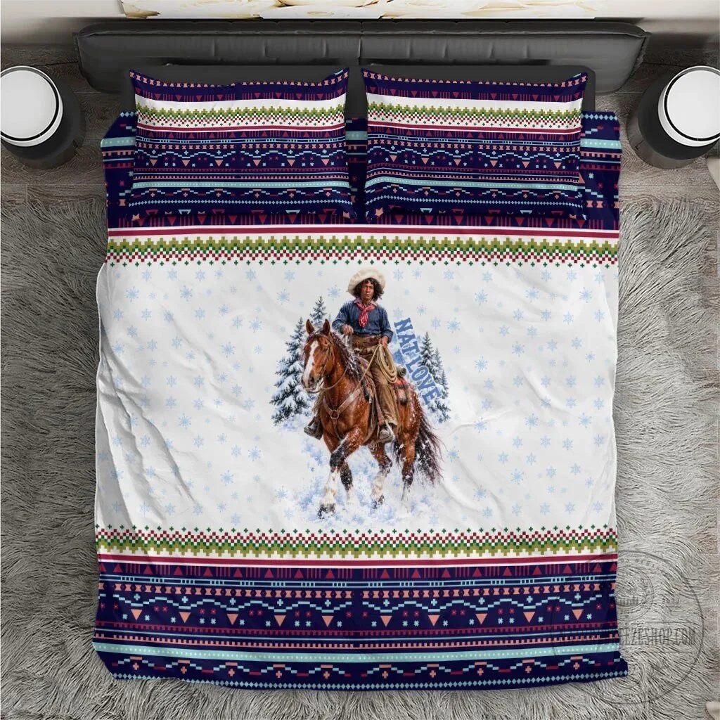 Nat Love African American Cowboy Winter Snow Fair Isle Pattern Bedding Set