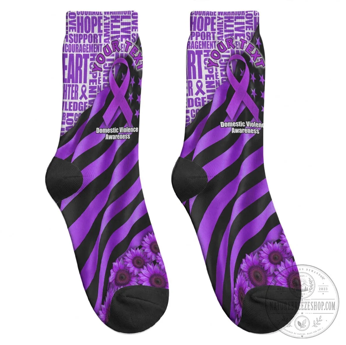 Domestic Violence Awareness Purple Ribbon Sunflower Pattern Socks 9 Domestic Violence Awareness Purple Ribbon Sunflower Pattern Socks