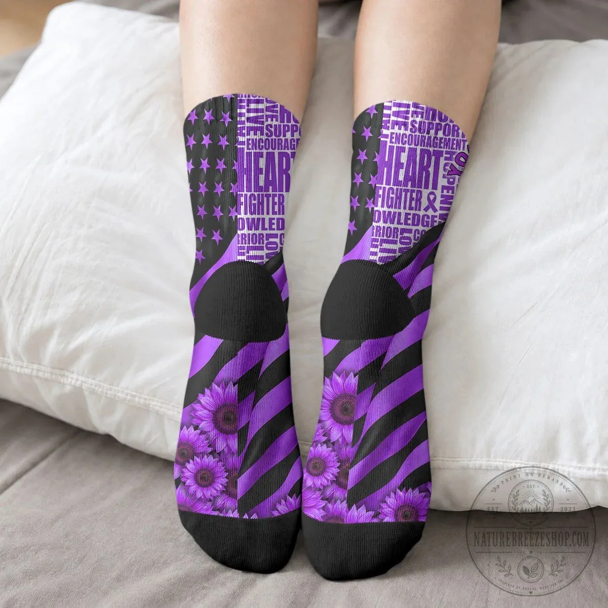 Domestic Violence Awareness Purple Ribbon Sunflower Pattern Socks 10 Domestic Violence Awareness Purple Ribbon Sunflower Pattern Socks