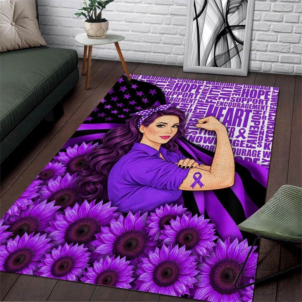 Domestic Violence Awareness Strong Woman Purple Ribbon Sunflower Flag Area Rug