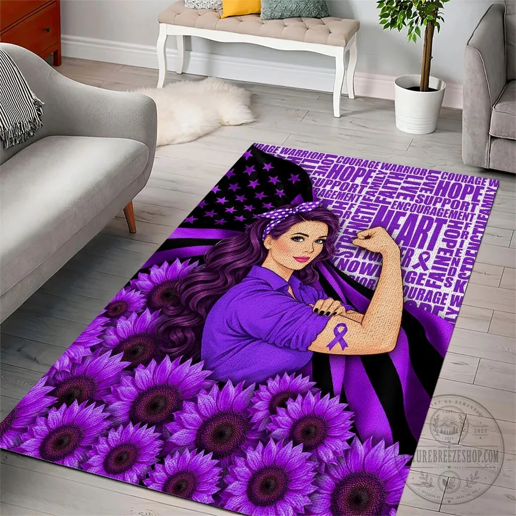 Domestic Violence Awareness Strong Woman Purple Ribbon Sunflower Flag Area Rug 10 Domestic Violence Awareness Strong Woman Purple Ribbon Sunflower Flag Area Rug