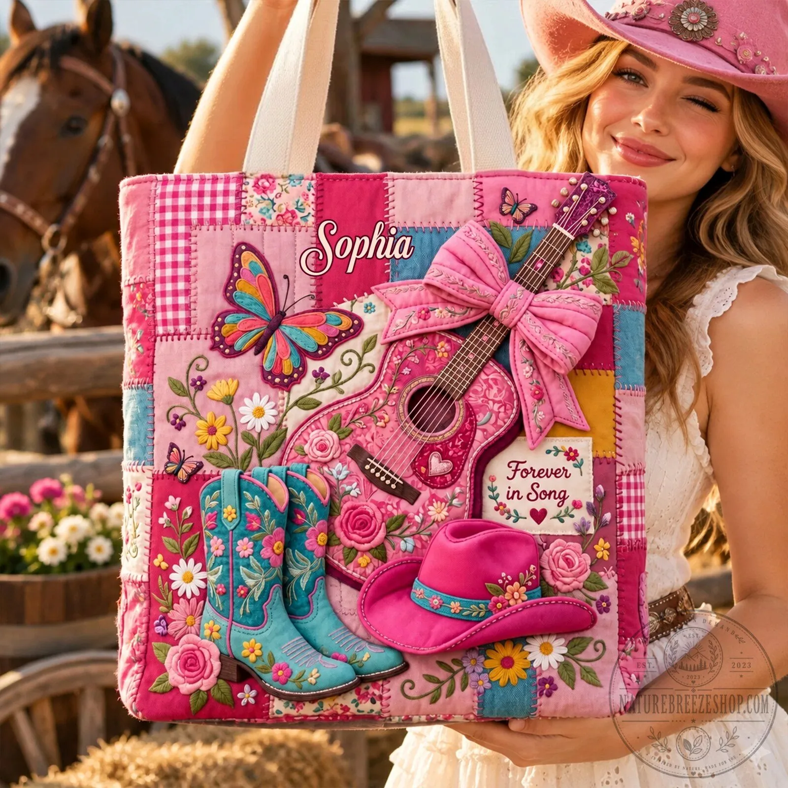 Dolly Parton Forever In Song Pink Patchwork Personalized Tote Bag 1 Dolly Parton Forever In Song Pink Patchwork Personalized Tote Bag