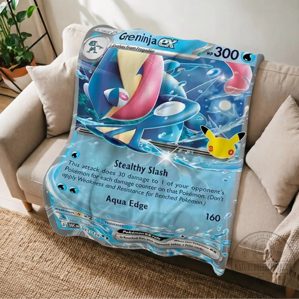 Pokemon Greninja EX Trading Card Game Design Custom Fleece Blanket Pokemon Greninja EX Trading Card Game Design Custom Fleece Blanket